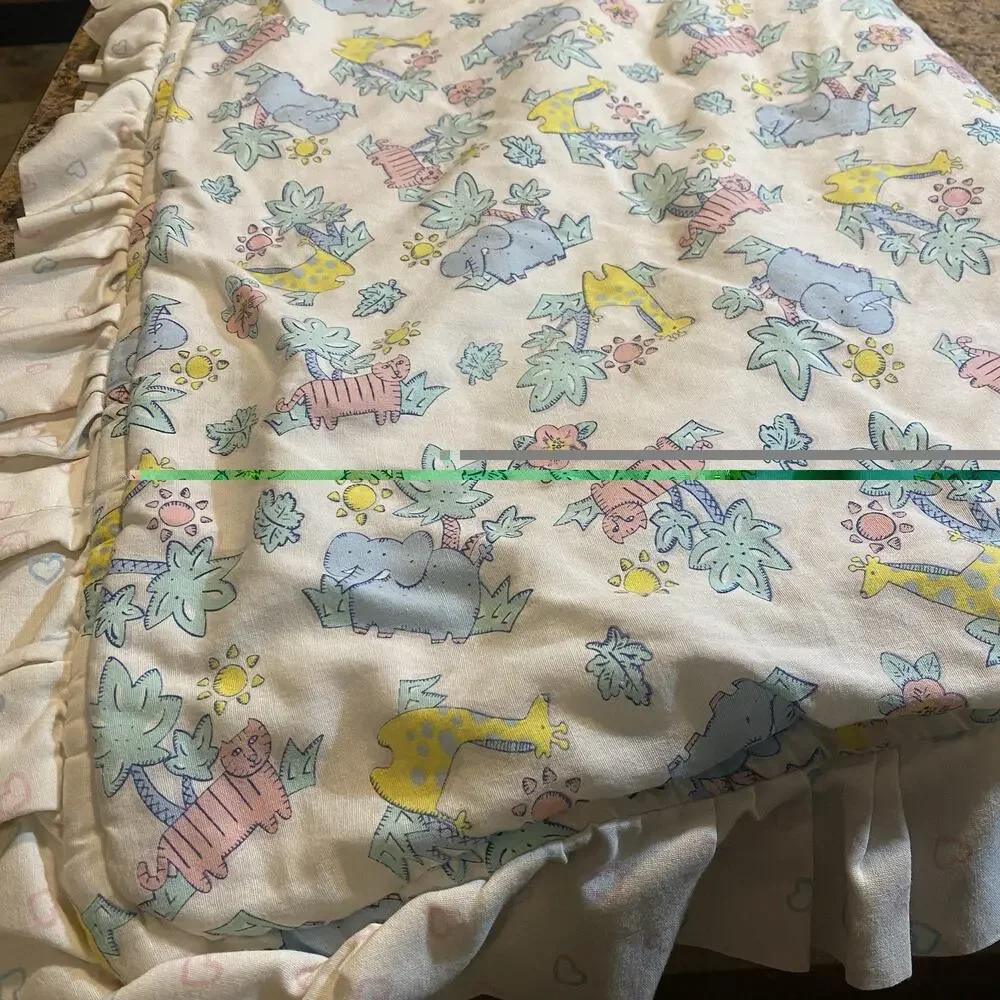 Vintage Novelty Crib Baby Coverlet Safari Jungle Animals Quilt Blanket 43”x33”